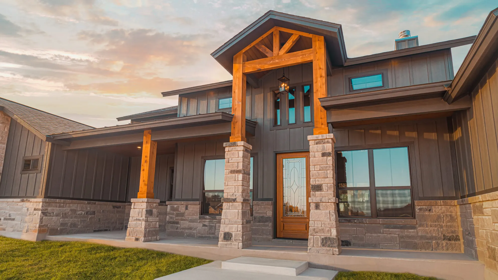 Custom home at dusk, exterior real estate photograph